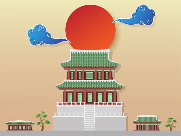 农历新年矢量背景与皇宫图片下载