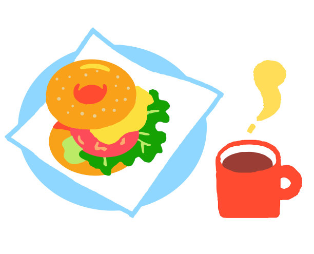 蔬菜百吉饼三明治和热咖啡图片下载