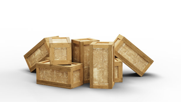 八个封闭的木运输箱乱七八糟地放在地板上图片下载