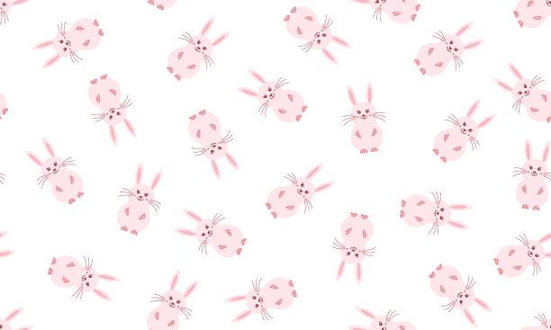 快乐的复活节兔子。无缝图案的可爱的粉色兔子在白色的背景矢量插图贺卡，邀请在斯堪的纳维亚风格。图片下载