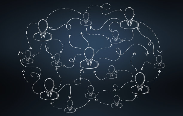 手绘社交网络表示在蓝色背景图片下载