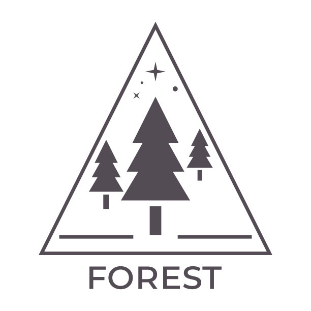 森林。简单的平面三向量树和三角形中的星星。云杉和冷杉最小轮廓图标。狂野的象征符号图片下载