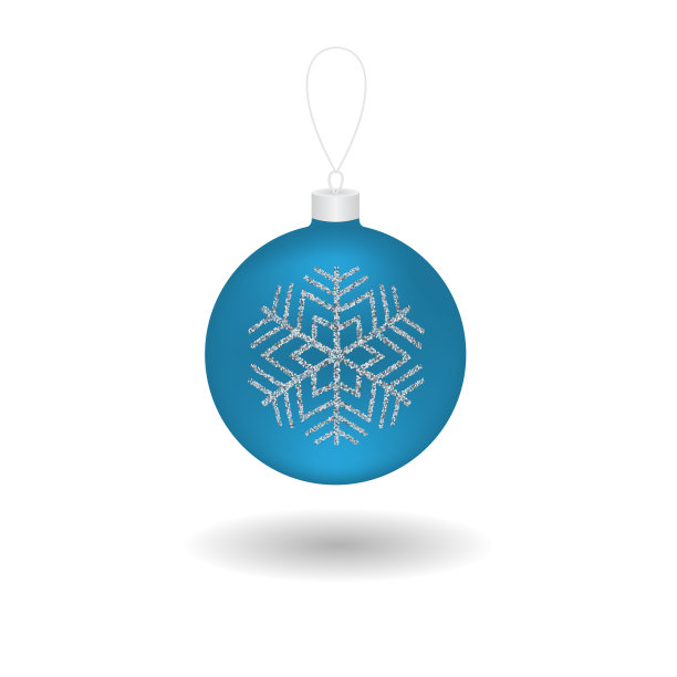 蓝色现实圣诞球与闪光图案。矢量插图孤立的白色背景设计贺卡，横幅，传单和更多。图片下载
