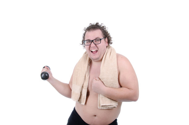 饮食和运动。有趣的胖子。图片下载