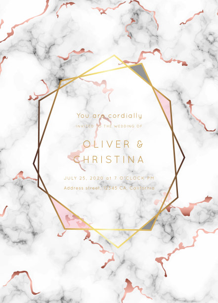 婚礼邀请玫瑰金大理石矢量图片下载