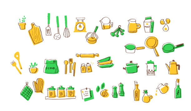 各种烹饪用具和调味料的集合图片下载