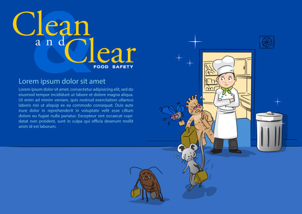 定期清洁厨房将有助于确保卫生在蓝色调。图片下载