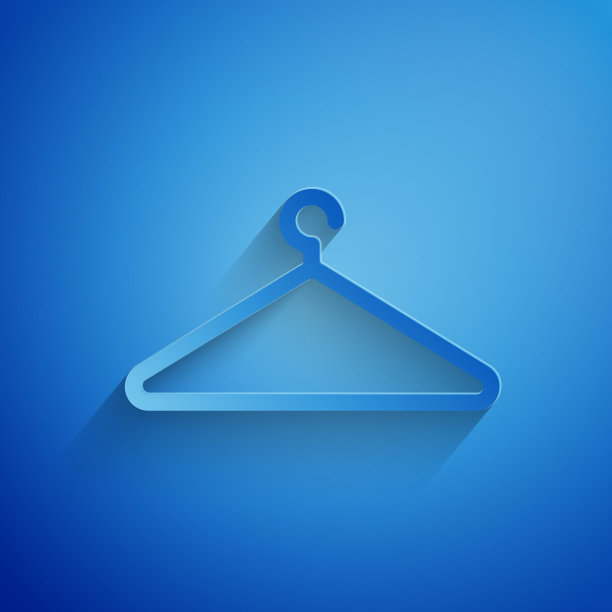 剪纸衣架衣柜图标孤立在蓝色背景。衣帽间图标。衣服服务的象征。衣服衣架的迹象。纸艺术风格。矢量图图片下载