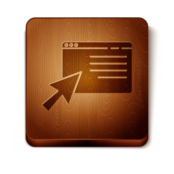 棕色在线购物屏幕上的图标孤立在白色背景。概念电子商务、电子商务、网上商务营销。木制方形按钮。矢量图图片下载