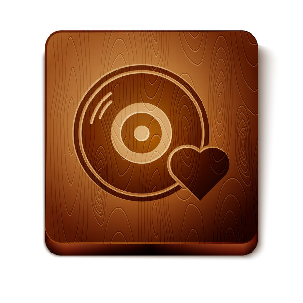 棕色浪漫的音乐图标孤立在白色的背景。情人节。木制方形按钮。矢量图图片下载