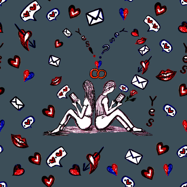 虚拟爱情无缝模式。虚拟关系，网上约会。在智能手机屏幕上与粉丝聊天。可用于手机应用、传单、情人节贺卡。爱是图片下载