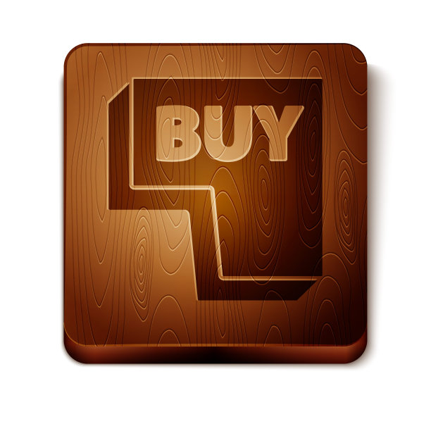 棕色购买按钮图标孤立在白色背景。木制方形按钮。矢量图图片下载