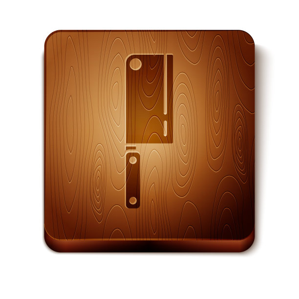 棕色肉菜刀图标孤立在白色背景。菜刀用来切肉。切肉刀。木制方形按钮。矢量图图片下载