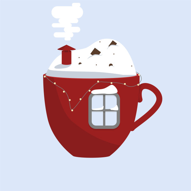 矢量素描红色杯与窗户新年在冬天图片下载