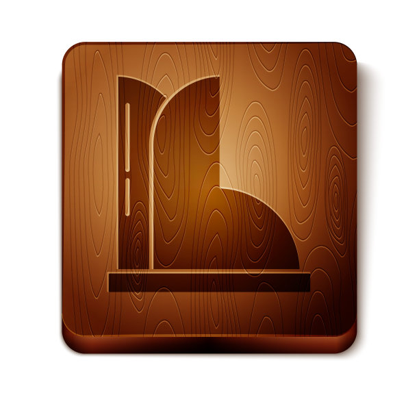 棕色防水橡胶靴图标隔离在白色背景。下雨天用胶靴，钓鱼，园艺用。木制方形按钮。矢量图图片下载