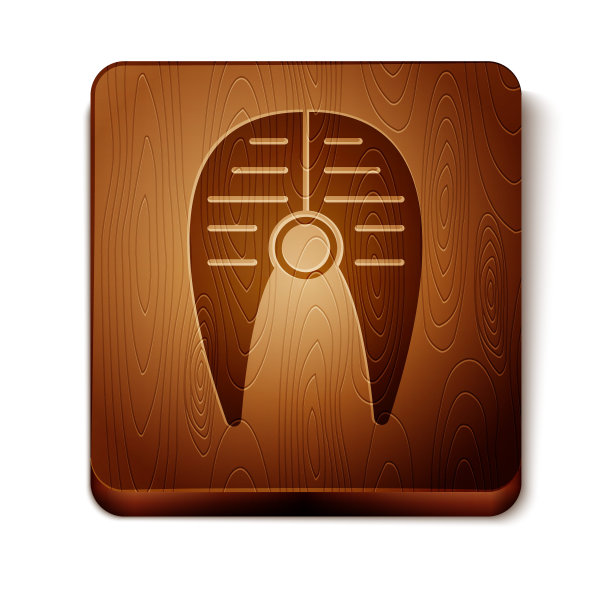 棕色的鱼牛排图标孤立在白色的背景。木制方形按钮。矢量图图片下载