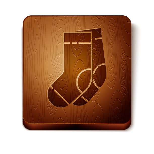 棕色袜子图标孤立在白色背景。木制方形按钮。矢量图图片下载