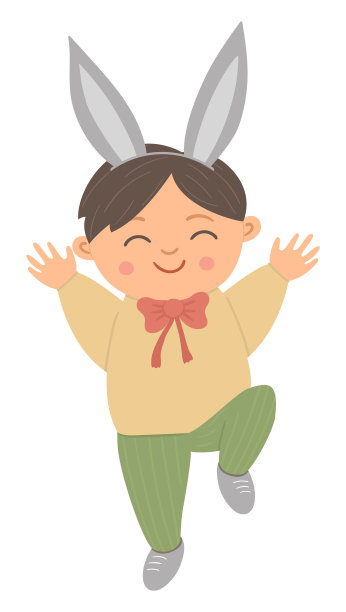 向量快乐的男孩bunnyâ的耳朵跳跃的喜悦。复活节有趣的人物和设计元素。可爱的春天图标图片。图片下载
