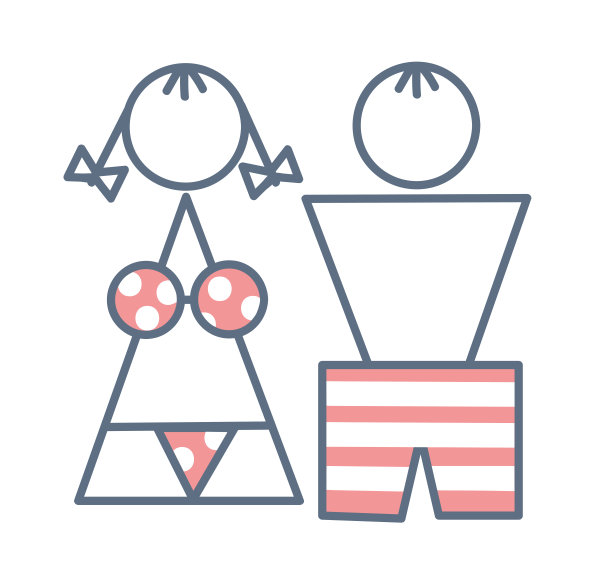 男孩和女孩在度假，矢量插图。男人和女人。网页和手机的男性和女性图标，现代简约的平面设计。每股收益10。一个女孩和一个穿着泳衣的男人，背景是白色。图片下载