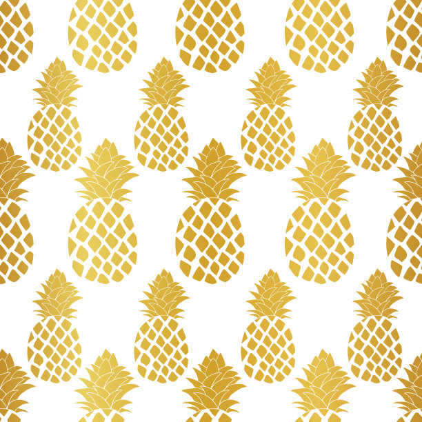 白色背景上的金色菠萝无缝图案图片下载