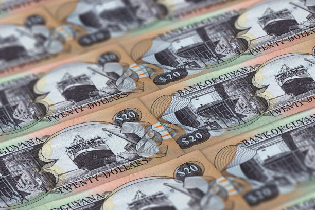 GYD。圭亚那货币背景。圭亚那美元钞票。乔治敦大学图片下载
