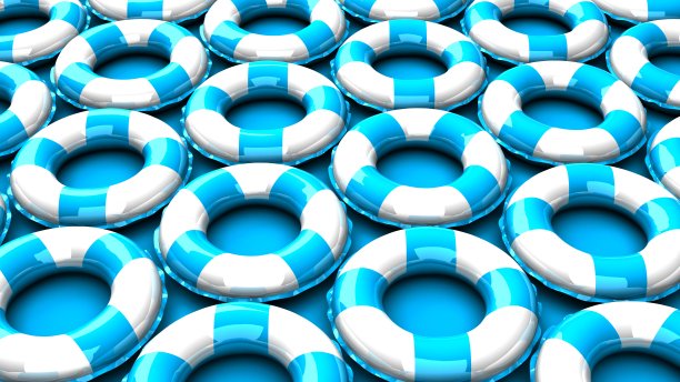 蓝色游泳环在蓝色背景图片下载