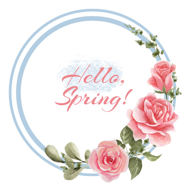 手绘复古框架玫瑰，树叶，树枝。水彩框架。图片下载