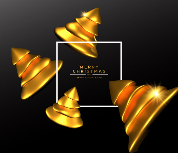 圣诞新年金3d松树卡图片下载