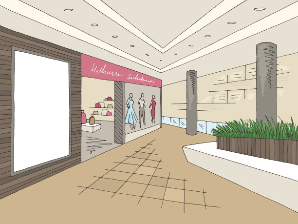 商场图形颜色室内草图插图矢量图片下载