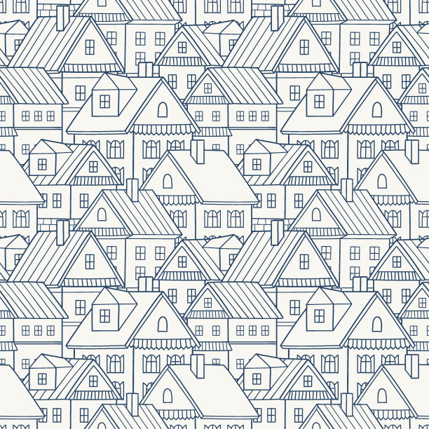 无缝矢量图案与各种卡通屋。图片下载