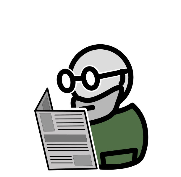 爷爷拿着一张报纸。一个戴眼镜的祖父在白色背景上读报纸的插图。矢量插图。平面设计。每股收益10。图片下载