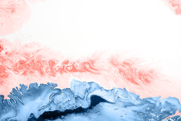 美丽的珊瑚和蓝色丙烯酸颜料的背景。2020年的主色调取代了去年的趋势。图片下载