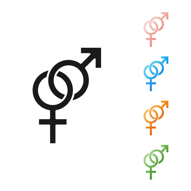 黑人性别图标孤立在白色背景上。男人和女人的象征。性的象征。设置图标丰富多彩。矢量图图片下载