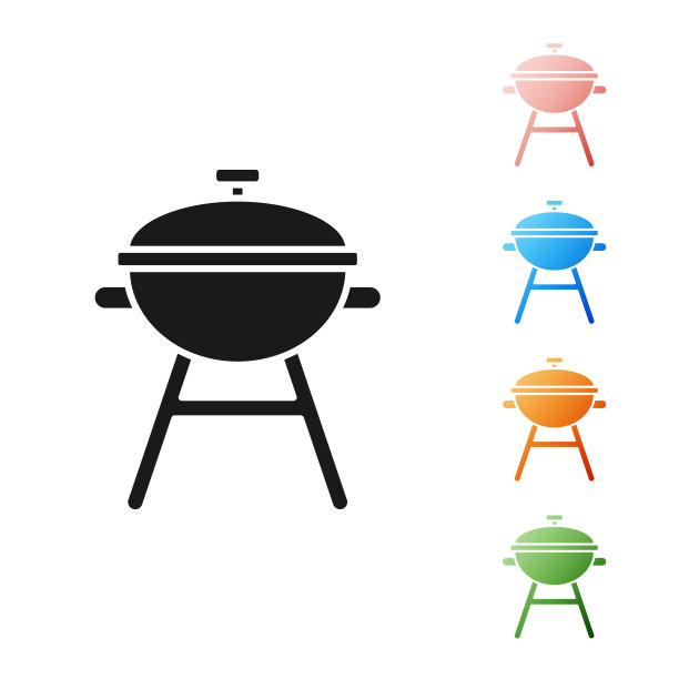 黑色烧烤架图标孤立的白色背景。烧烤烧烤聚会。设置图标丰富多彩。矢量图图片下载