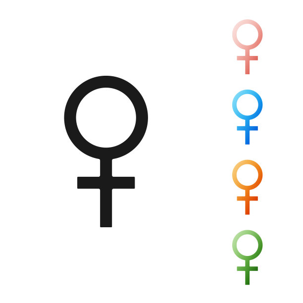 黑人女性性别符号图标孤立在白色背景上。金星象征。女性象征象征女性有机体或女性的符号设置图标丰富多彩。矢量图图片下载