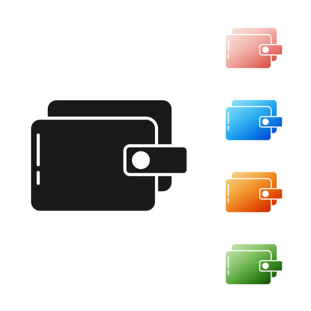 黑色钱包图标孤立在白色背景。钱包图标。现金储蓄的象征。设置图标丰富多彩。矢量图图片下载