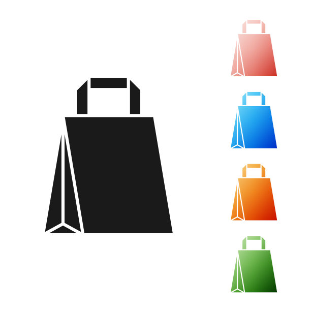黑色纸袋图标孤立在白色背景。包的迹象。设置图标丰富多彩。矢量图图片下载