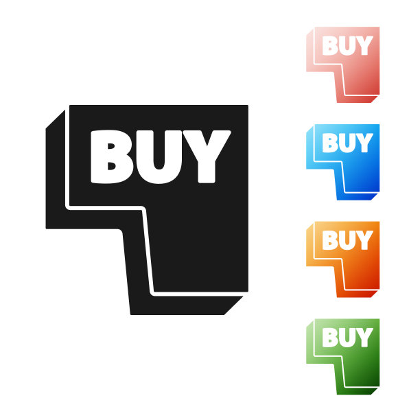 黑色购买按钮图标孤立的白色背景。设置图标丰富多彩。矢量图图片下载