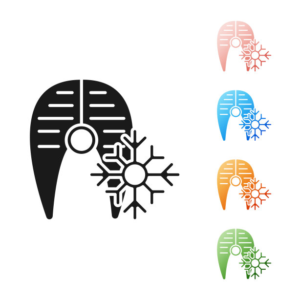 黑色新鲜冷冻鱼排图标孤立在白色背景。设置图标丰富多彩。矢量图图片下载