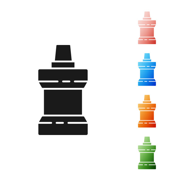 黑色漱口水塑料瓶图标孤立在白色背景。漱口液。Oralcare设备。设置图标丰富多彩。矢量图图片下载