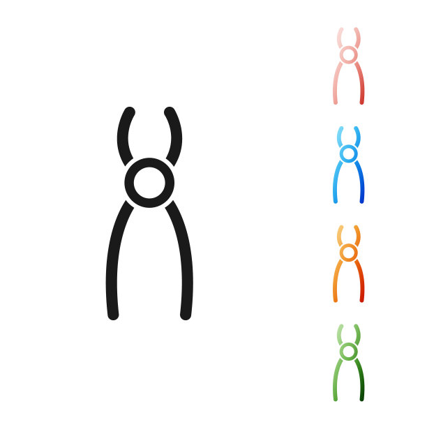 黑色牙科钳图标孤立在白色背景上。牙科设备。设置图标丰富多彩。矢量图图片下载