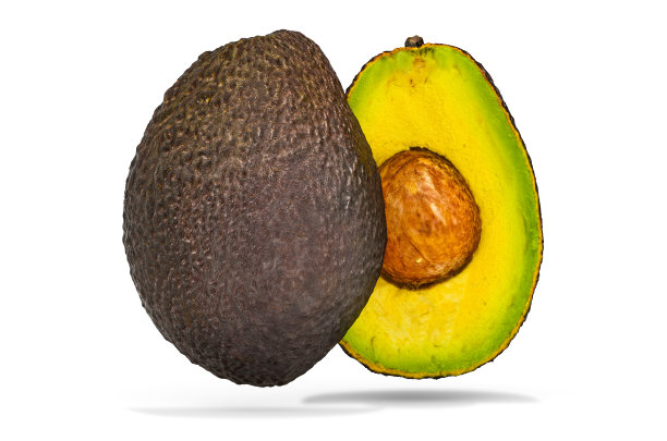 鳄梨,横截面。3d渲染与现实的纹理隔离在白色背景图片下载