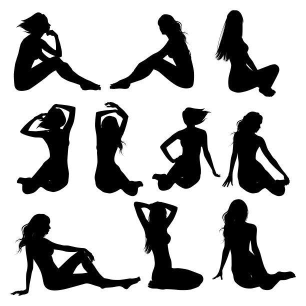 一套矢量剪影苗条美丽的女孩在比基尼。图片下载