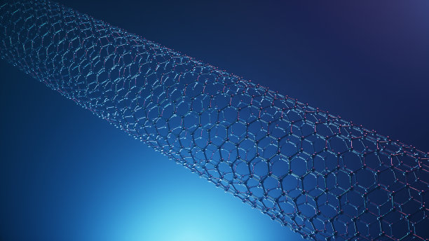 三维图解石墨烯管结构，抽象纳米六角形几何形态特写，概念石墨烯原子结构，概念石墨烯分子结构。碳排放管图片下载