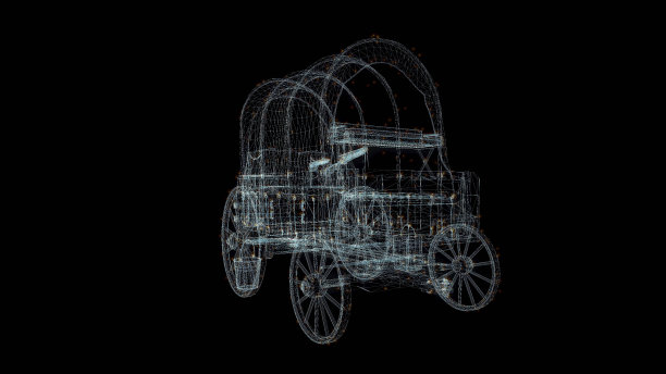 菲阿克马车全息线框。漂亮的3D渲染在一个黑色的背景图片下载