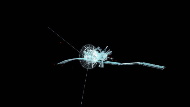 卫星全息图线框图。漂亮的3D渲染在一个黑色的背景图片下载
