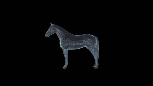 马全息图线框图。漂亮的3D渲染在一个黑色的背景图片下载