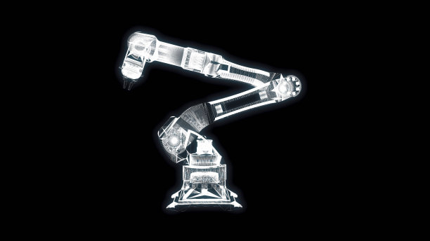 机器人手臂手全息线框。漂亮的3D渲染在一个黑色的背景图片下载