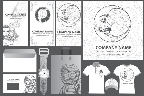 一套美丽的黑白模板，用于创建海报，名片，小册子，公司风格的空间风格。图片下载