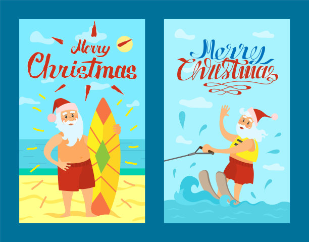 圣诞老人，冲浪板，圣诞快乐图片下载